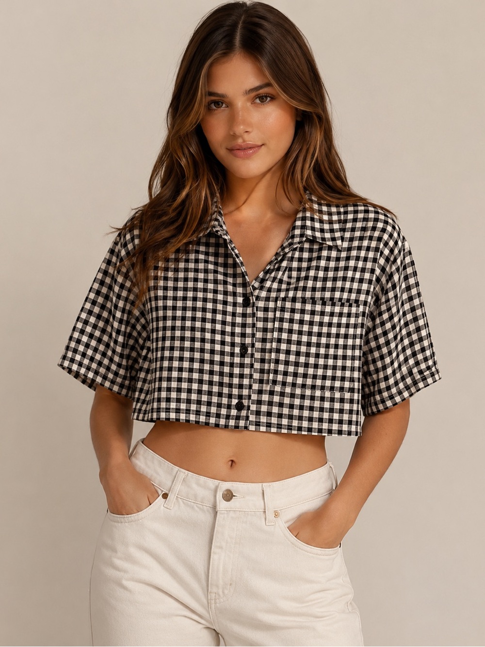 Topshop - Cropped Black & White Gingham Top